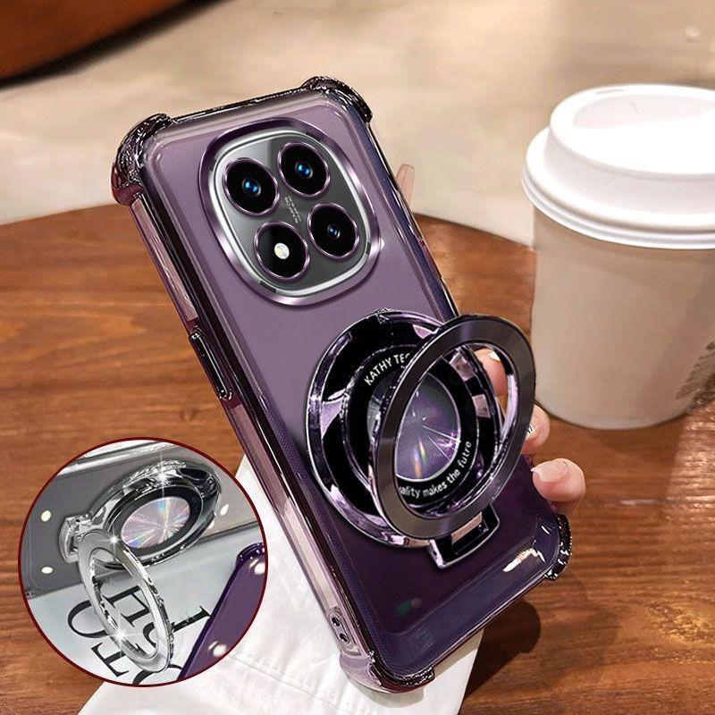 Чехол для телефона для Xiaomi Redmi Note 14 15 Pro Plus 15 15C 14C 14S 4G 5G Магнитный держатель-подставка Гальваническое покрытие Мягкий Прозрачный Противоударный Чехол