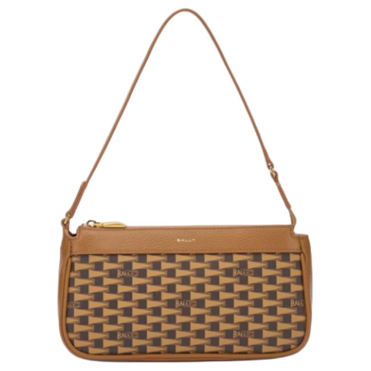Bally Monogram Print Color Block Design Leather Shoulder Bag Small Women Shoulder Bag Brown 6309585