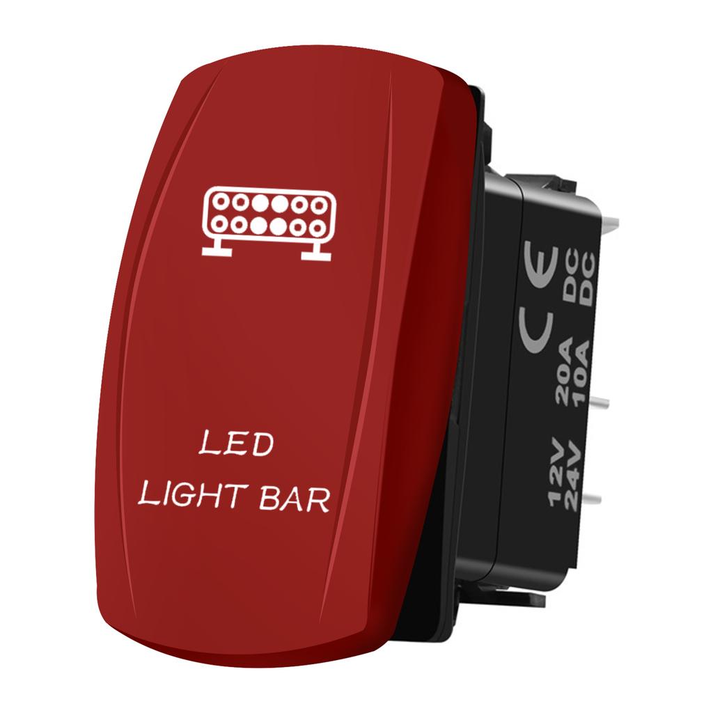 Red Button Rocker Switch Dual White Lights 5PIN SPST ON OFF LED LIGHT BAR Waterproof 12V/24V Backlight Momentary HORN