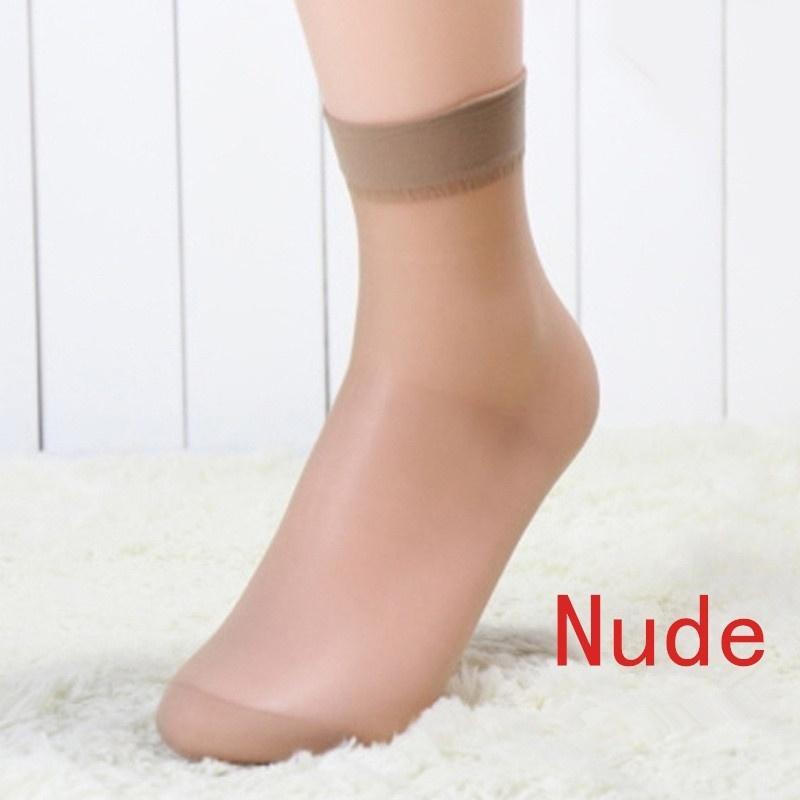 10 пар Женские нейлоновые летние однотонные дышащие носки до щиколотки Ультратонкие полупрозрачные эластичные шелковистые короткие женские шелковые чулки