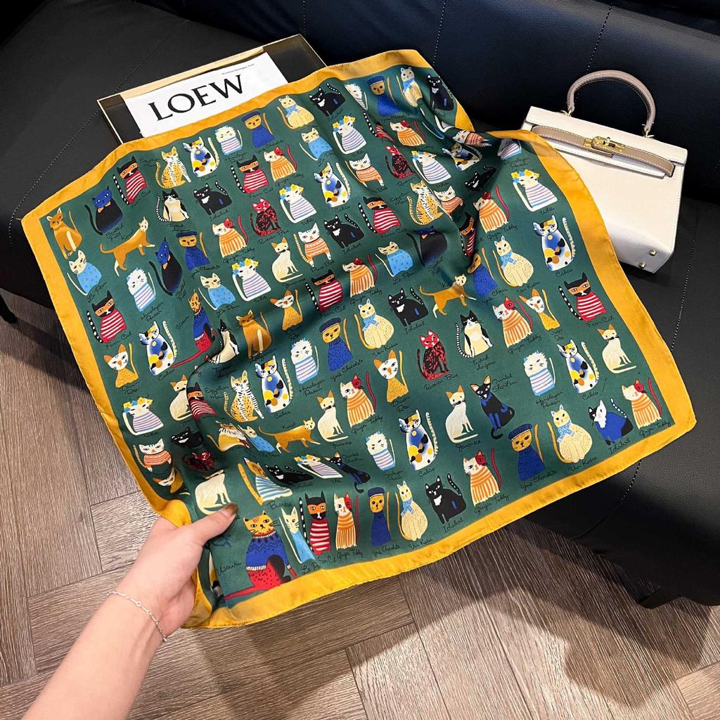 Silk scarf oil painting style fashion 71 simulation silk square scarf ins style temperament is good to match decorative silk scarf professional scarf