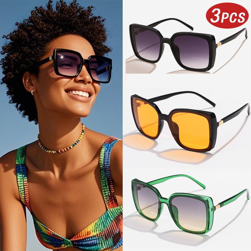 3pcs Sets Vintage Rectangle Sunglasses Men Women Luxury Brand Designer Colorful Driving Sunglasses UV400 Y2K Retro Sun Glasses