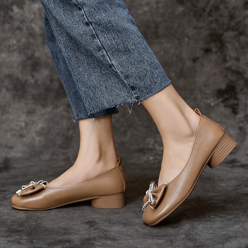 Autumn 2024 Women's Pumps Retro Bow-knot Shoes of Women Sexy Low-heeled Shoes Soft Fashion Mother Shoes Comfortable Shallow