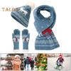 3 Pcs/Set Unisex Christmas Beanie Scarf Gloves Set Elk Tree Pattern Thick Flece Warm Cap Gloves Elastic Touchscreen Windproof Winter Outdoor Cycling