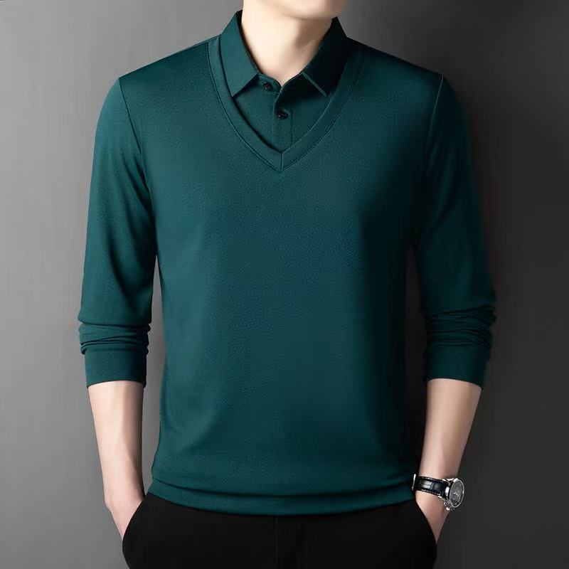 STORN Новый мужской повседневный и модный лонгслив однотонный с имитацией двух предметов рубашка-поло деловая всесезонная универсальная