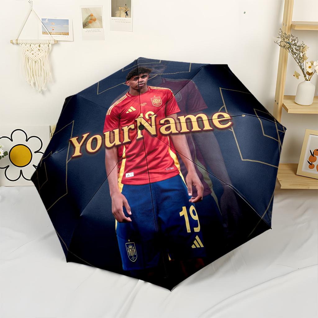 Lamine Yamal Personalized Name Umbrella Compact Travel Automatic Umbrella Sturdy 8-Rib Shaft Foldable Design Durable Everyday Carry Umbrella Elegant