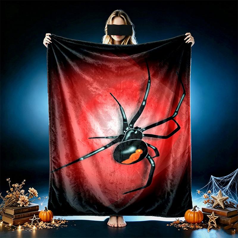 1pc Easy-Care Black Spider Blanket, Perfect for Couch, Bed, Home, Travel and More, Warm and Durable Printed Blanket
