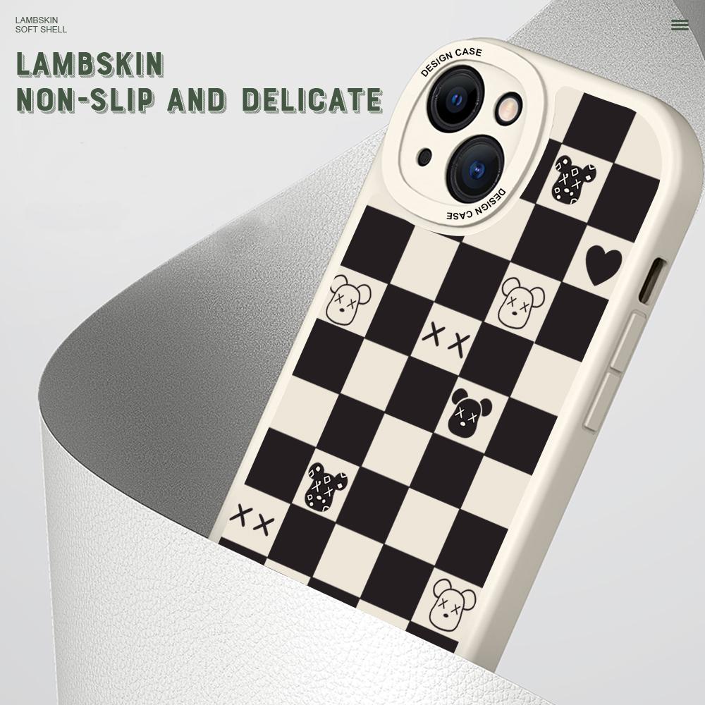 Тонкий кожаный чехол с рисунком шахматной доски, черный медведь, мягкий силиконовый кожаный чехол для телефона для iPhone Samsung Huawei Honor Xiaomi Redmi OPPO Realme Vivo