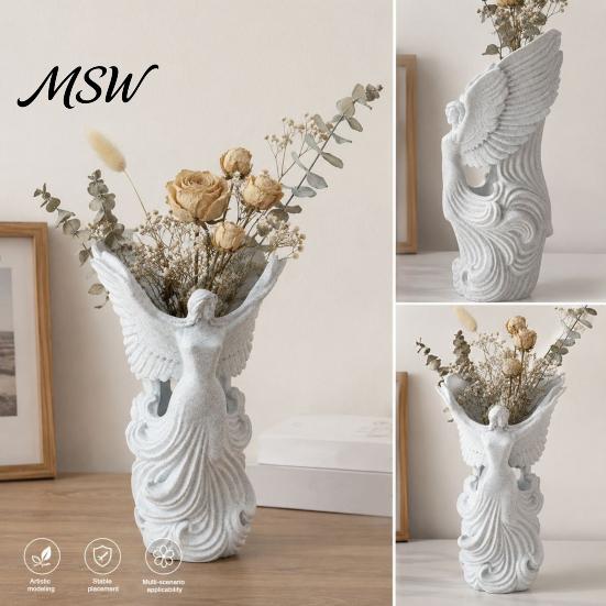 Creative Desktop Storage Cup 3D Printed Angel Wings Vase & Pen Holder, Sculpture Modern Home Decor Ornament Decor, Multi?Functional Dry Flower Vase,