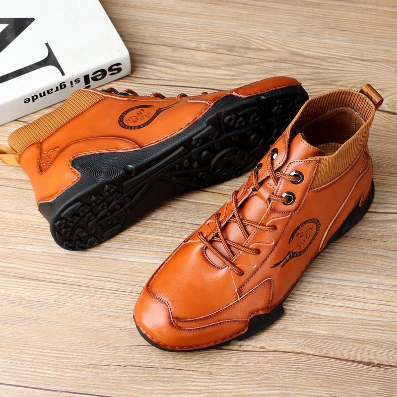 Мужская оригинальная обувь Зимние ботинки Кожа 2025 Зима Новые ботильоны Теплые плюшевые Повседневные хлопковые ботинки Модная обувь для ходьбы