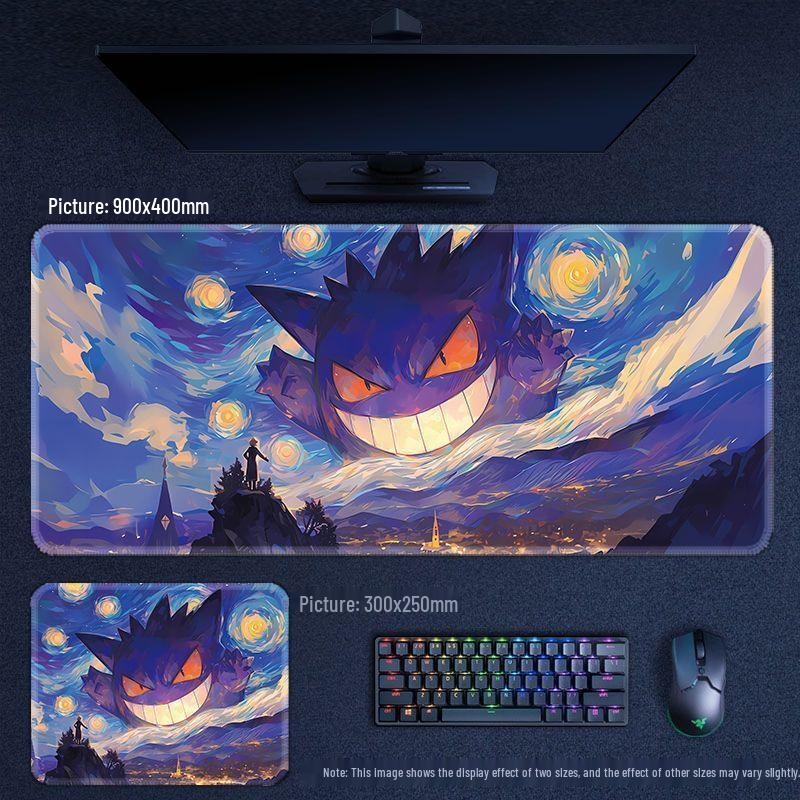 Большой Нескользящий Коврик для Мыши Pokémon Gengar - Аниме Мультяшный Настольный Коврик для Компьютеров и Ноутбуков