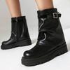 Женские ботильоны с отворотом, зимняя обувь, черные, белые, короткие ботинки, панк, низкий каблук, мотоциклетные ботинки, женские, большой размер 45