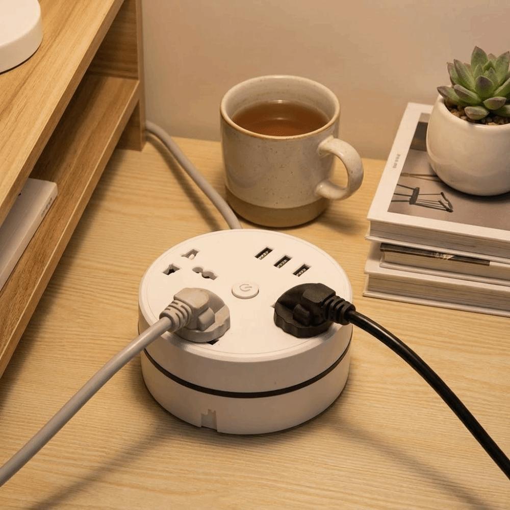 Round Design Universal Power Strip 3 USB Ports USB Charger Plug Portable Extension Socket Bedside