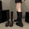 Мода Женщины 2024 Новая мода пряжка ремень рыцарские сапоги осень зима платформа колено высокие сапоги женщины винтаж кожа длинный