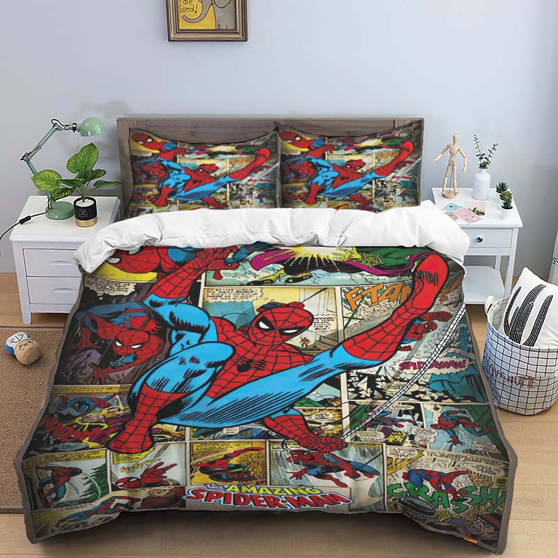 New Spider-Man printed bedding set, cartoon pattern duvet cover and pillowcases, single/double sheet set.