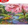 5D алмазная живопись вишневое дерево искусство горный хрусталь полная дрель круглая квадратная алмазная вышивка пейзажная мозаика река подарок ручной работы