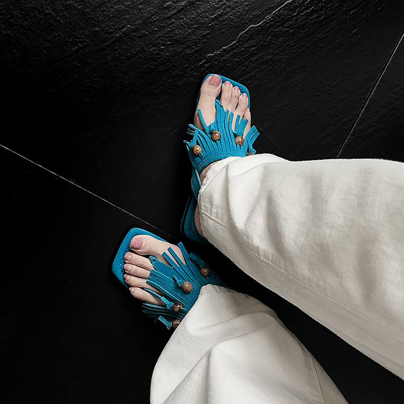 Krazing Pot Коровья замша нубук лето размер 40 липучка кисточка бахрома низкий каблук женские босоножки с открытым носком