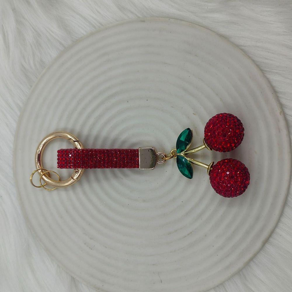 Korean Ins Full Rhinestones Cherry Keychain High-end Rhinestone Car Keyring Girls Boys