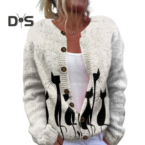 Женский свитер, пальто, круглый вырез, длинный рукав, анималистичный принт, вязаная верхняя одежда, свободный крой, открытый спереди, кардиган