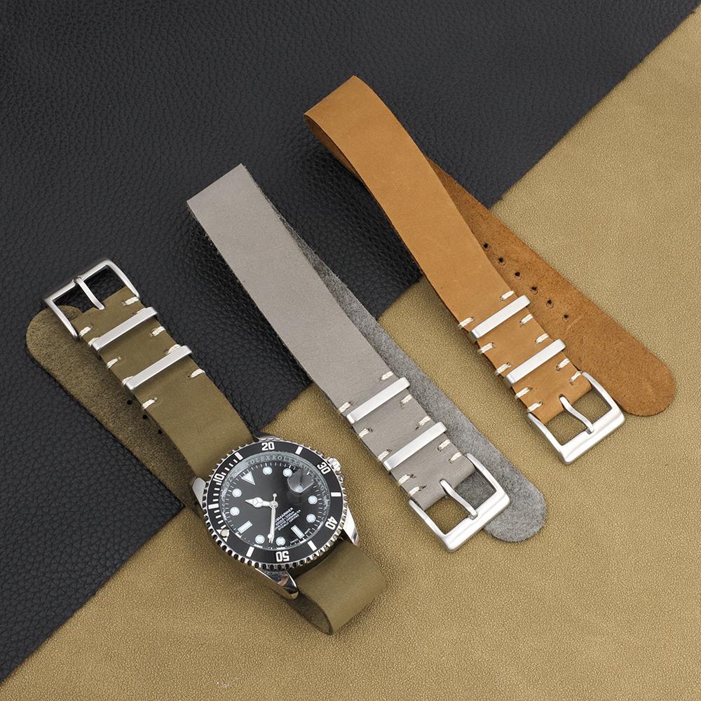 Nubuck Leather Watch Band 18mm 20mm 22mm Replacement Strap for Women Men Universal Wristband Accessories Olive Green Gray Brown
