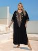 Plus Size Embroidered Black Women Kaftan Dresses Vacation Beach Dress Swimsuit Cover Up Lounge Wear Cozy House Robe Q1676