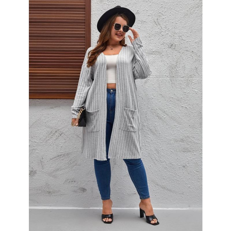 Spring and Autumn Thin Large Size Ladies Casual Long Sweater Cardigan, Loose and Comfortable Ladies Unbuttoned Knitted jacketHF23047