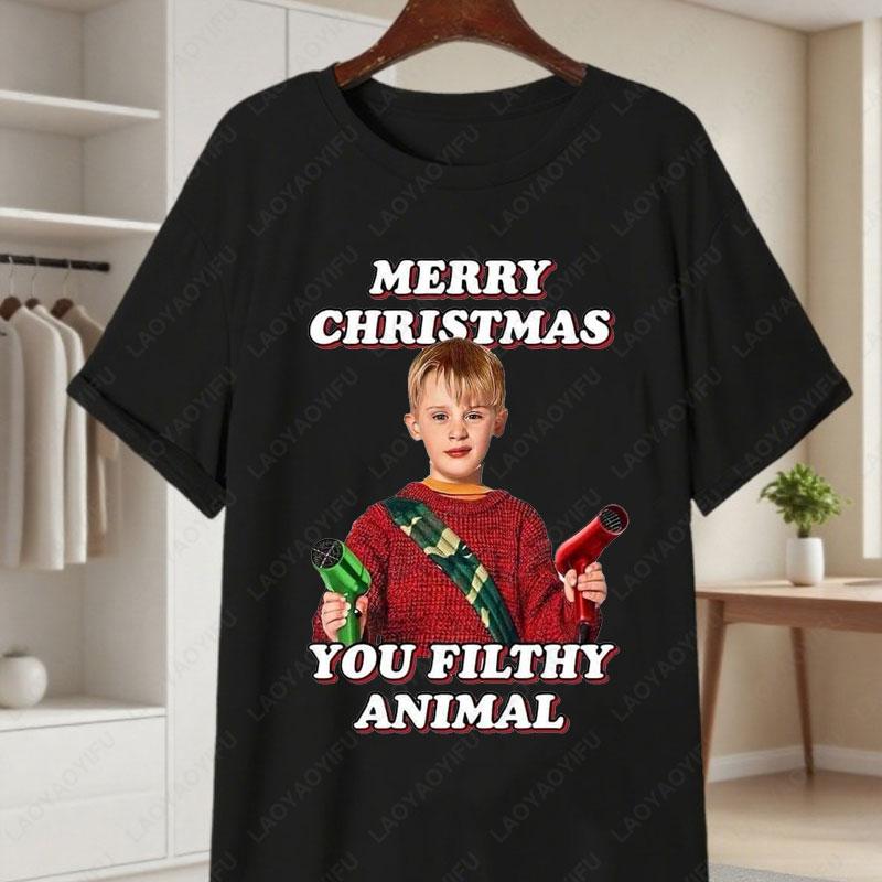 Home Alone Movie Cotton Unisexs TShirt Funny Kevin McCallister Gang Facepalm Print Tees Christmas Short Sleeve Casual Shirts