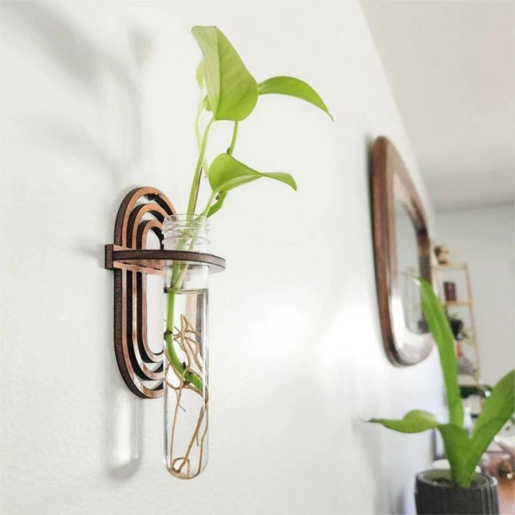Plant Propagation Station Wall Hanging Wooden Plant Terrarium for Hydroponics Home Office Decor Test Tube Propagate Air Plant Cutting Holder