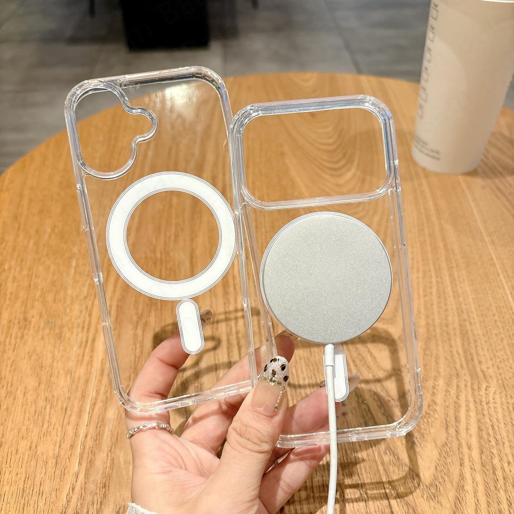 Прозрачный чехол для iPhone 17 Air 16 14 15 13 12 Mini 11 Pro Max Plus 16E с поддержкой магнитной беспроводной зарядки Magsafe, жесткая акриловая крышка