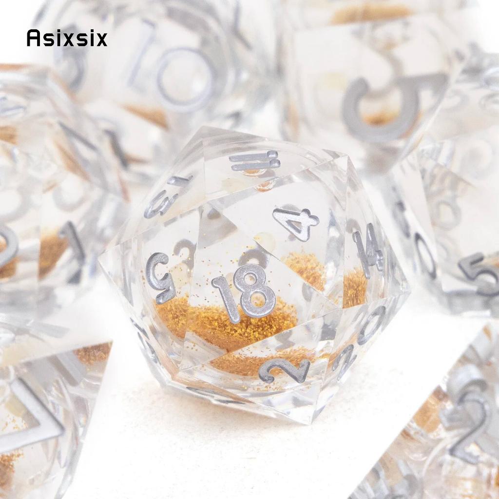 7 шт. белый струящийся песок, белый номер, острые края, многогранные кости, подходят для настольной игры в жанре RPG