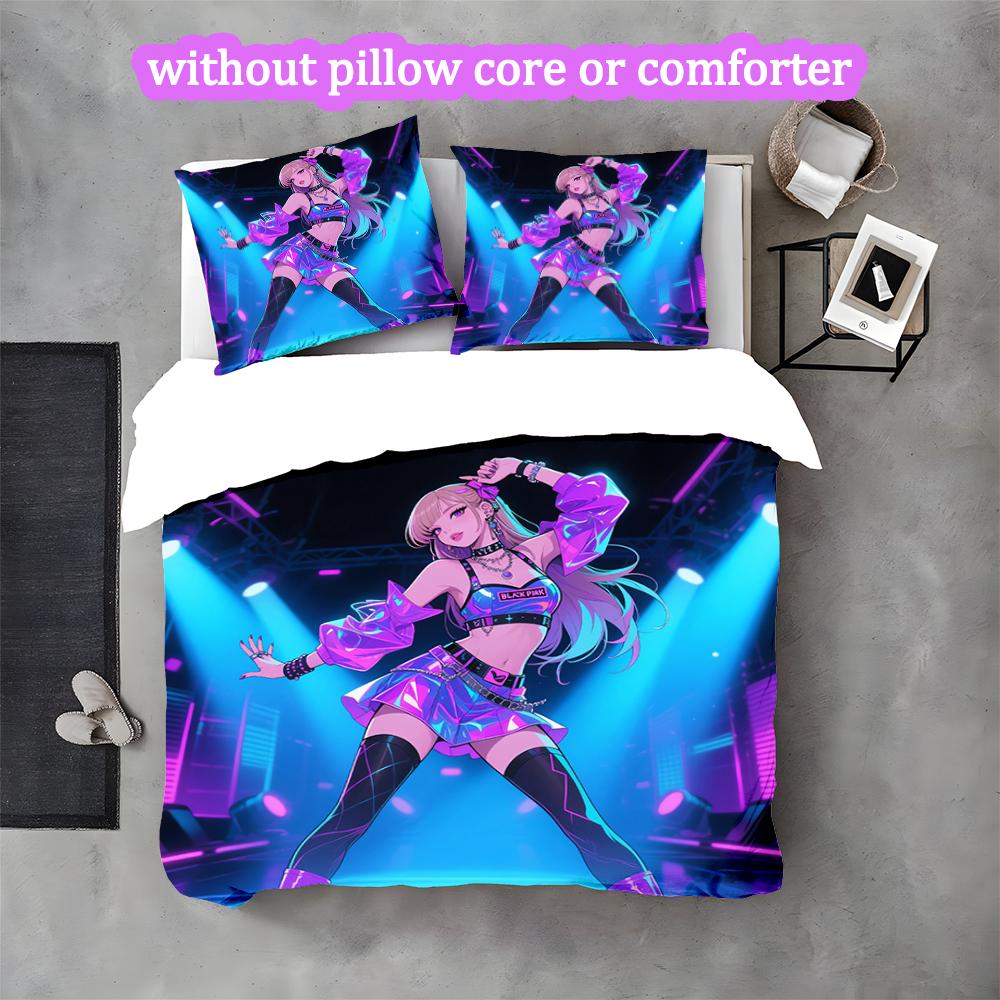 [3pcs Romantic Bedding Set] Kpop Print Duvet Cover, Soft Breathable Bedding Set For Bedroom Guest Room School Dorm Decor