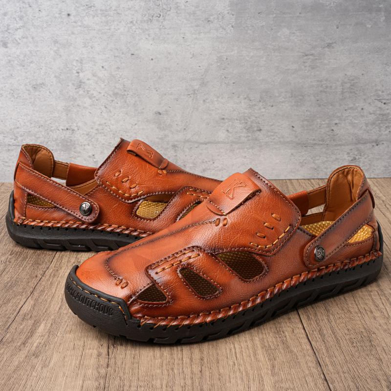 Мода 2025 Мужские кожаные сандалии Летняя мужская обувь Пляжные сандалии Мужские Удобные Повседневные кроссовки для улицы Классическая мужская обувь Размер 38-46