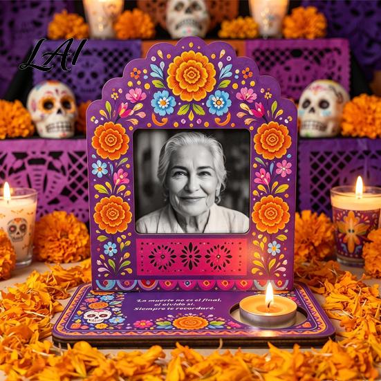 Photo Frames with Candle Holders Day of The Dead Frame Integrated Holder Decorative Mexican Cat Theme Holiday Ornaments Sugar Skull Picture