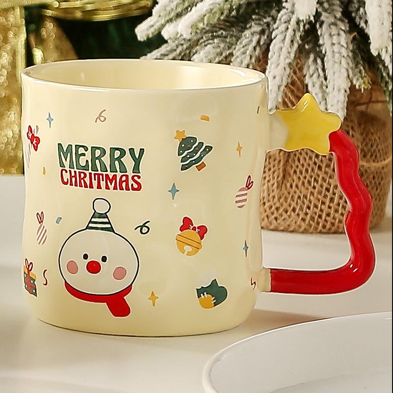 Creative High Value Ceramic Cup Christmas Mug Household Cup Holiday Gift Souvenir with Cover Spoon Water Cup Gift