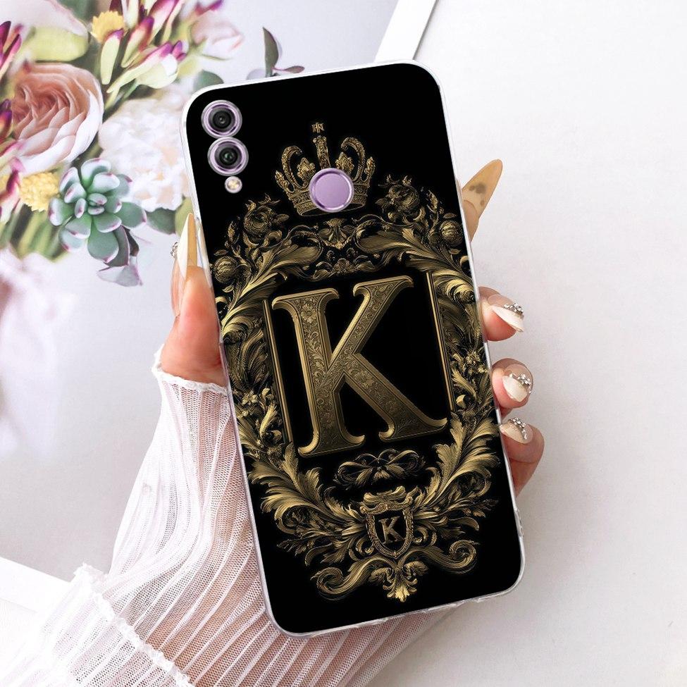 Чехол для Honor 8X Прозрачный Роскошная Корона Модный Буквы от А до Я 2D Рисованный Мягкий Корпус Для Honor JSN-L42 JSN-L22 JSN-L23 Чехол
