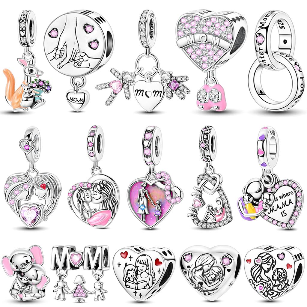 Copper Bead Mom Love Happy Family Dangle Mother'S Gift Charm Fit Original Bangle Bracelet Necklace Diy Jewelry