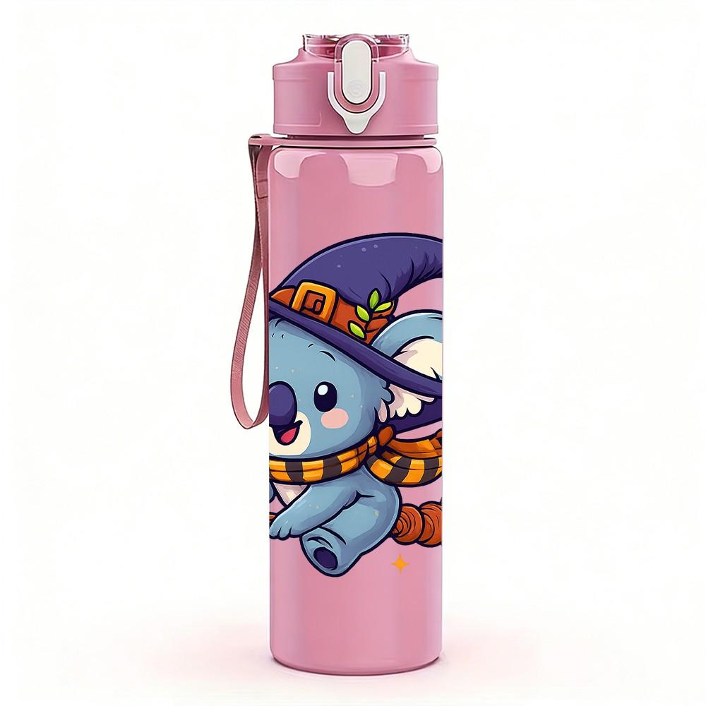 1PC Witch Broom Koala Cartoon 750ml Color Plastic Sports Water Bottle Leakproof Flip Straw Lid Suitable for Sports Office Home Use