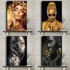 African Art Black and Gold Woman Oil Painting On Canvas Picture for Living Room Contemplator Posters and Prints Scandinavian