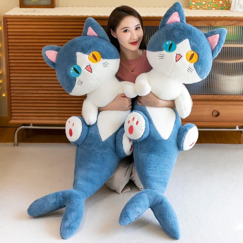 New Different Eye Shark Shark Cat Doll Pillow Creative Cat Plush Toy Big Rag Doll Girl Leg Doll 50CM