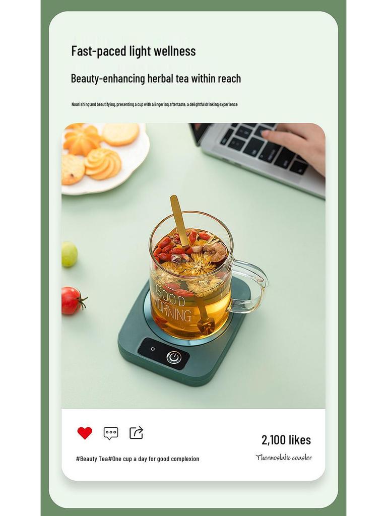 55° Heated Insulating Ceramic Mug with Coaster - Keeps Drinks Warm