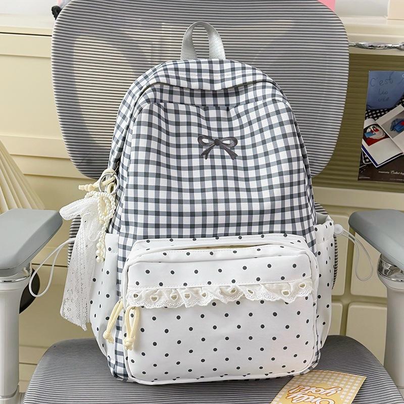 Schoolbag Japanese ins High-value girls backpack Large capacity backpack Lace lace plaid Junior high school student schoolbag