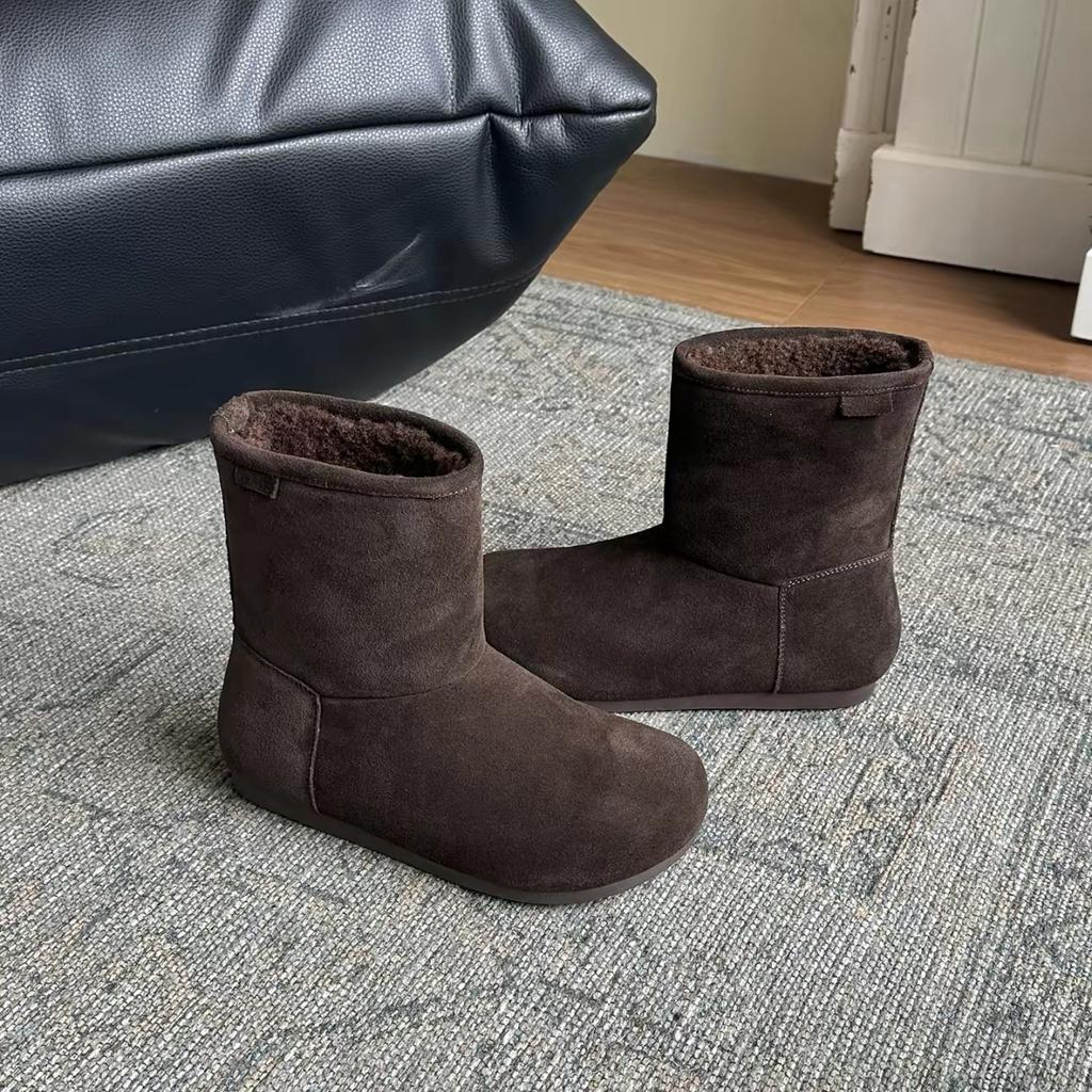 Cotton boots thick-soled fashion women's pedal brown short tube new velvet winter snow boots warm gray