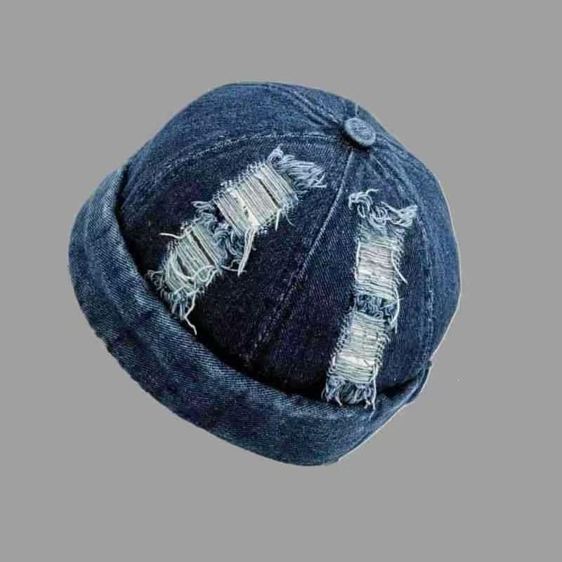 High Street holes make old melon fur hats men and women couples versatile street hip hop brimless denim landlord hat