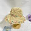 Flower straw bucket hat women's spring and summer breathable sunshade imitation sun hat bucket hat small fresh face small straw hat