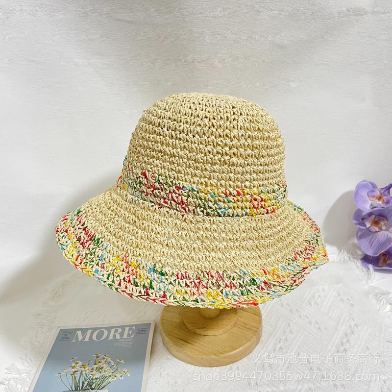 Flower straw bucket hat women's spring and summer breathable sunshade imitation sun hat bucket hat small fresh face small straw hat