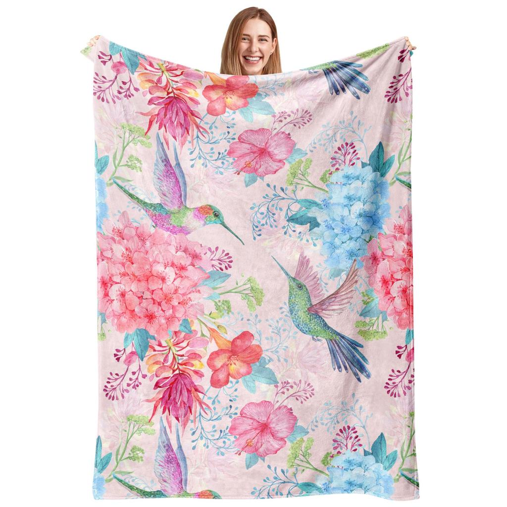 Hummingbird Series digital-printed polyester Bedroom velvet flannel cover blanket Fleece soft sofa cover blankets for beds