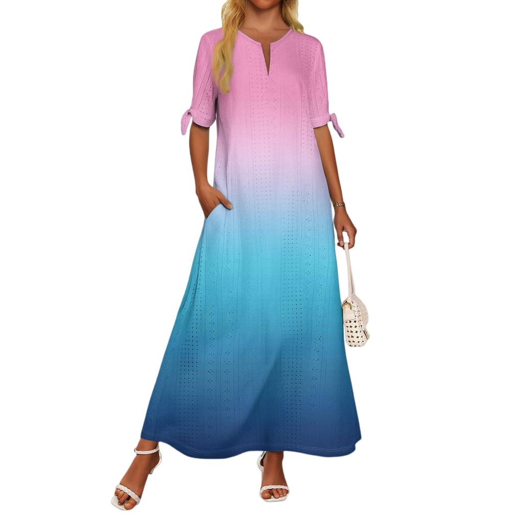 Женское повседневное модное темпераментное элегантное платье макси с принтом градиентного цвета на талии