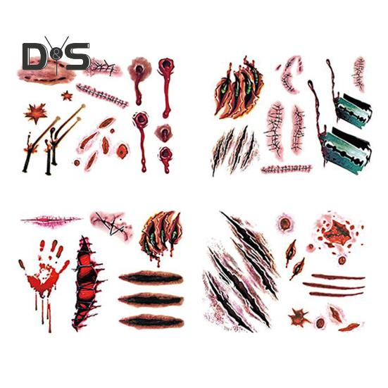 20Pcs Tattoo Stickers Realistic Fake Blood Scars Cuts Injuries Halloween Zombie Makeup Tattoo Sticker Waterproof Temporary Scar Wound Prank Props