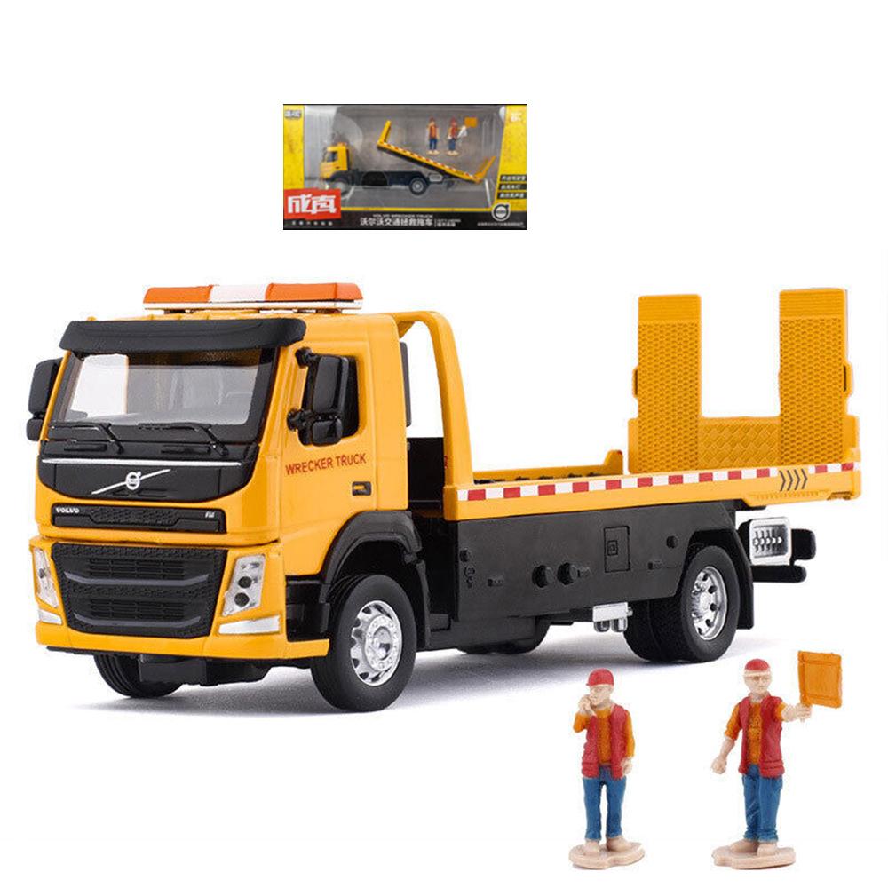 Масштаб 1/50 VOLVO VAN Type, модель прицепа из сплава, имитация металлического автомобиля-транспортера, эвакуатора, грузовик с откатным звуком и светом, игрушечный грузовик