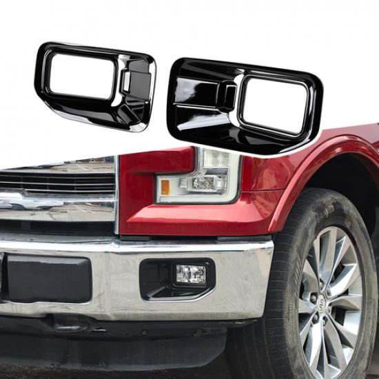 Black Front Bumper Fog Light Lamp Cover Trim Bezels For Ford F150 XLT 2015-2017